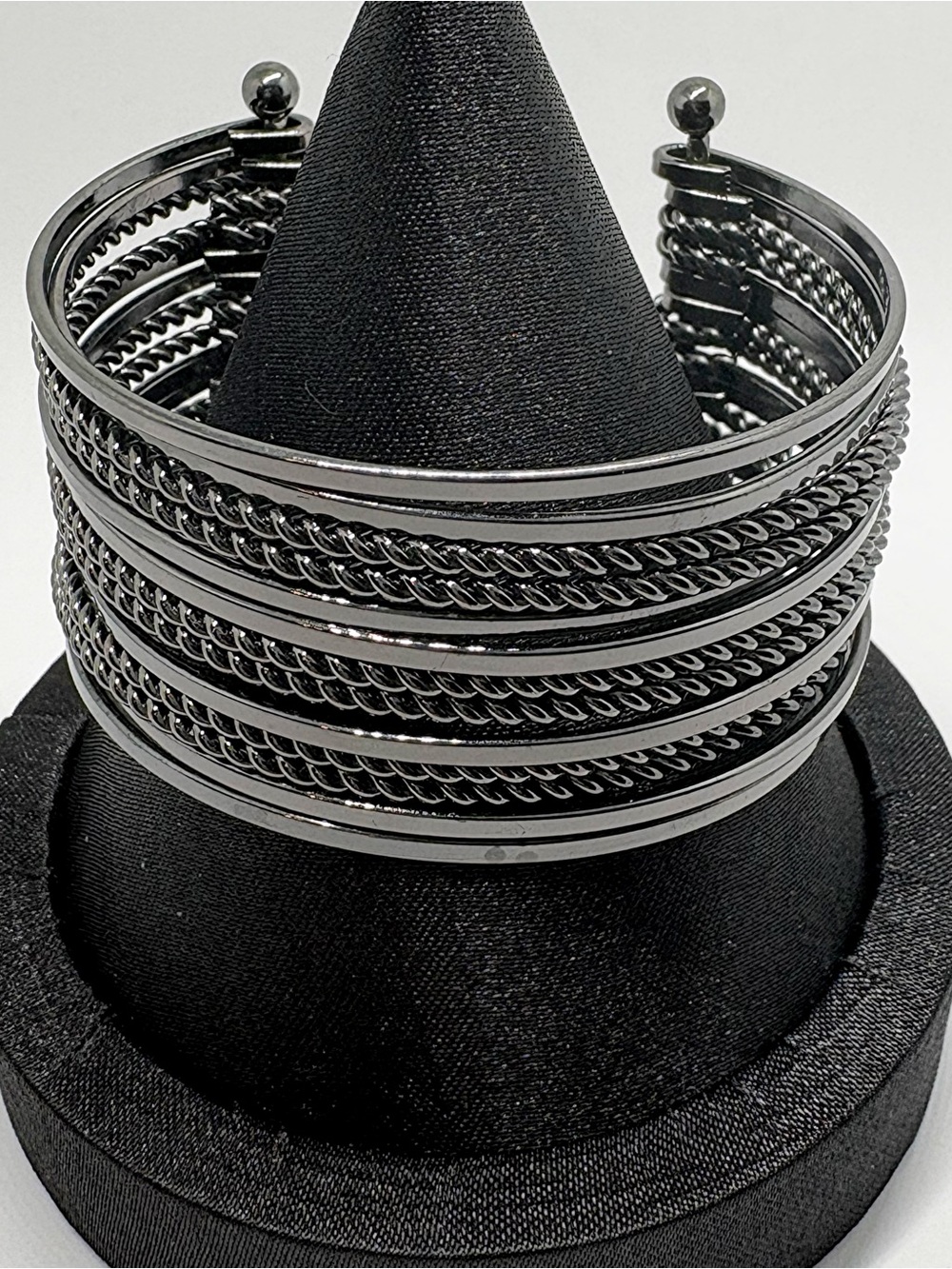 Metallic One Piece Multi Ring Cuff Bangle Bracelet Gunmetal